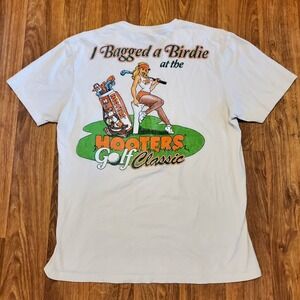 Hooters Golf Shirt Men Large White I Bagged a Birdie Graphic Ripple Junction